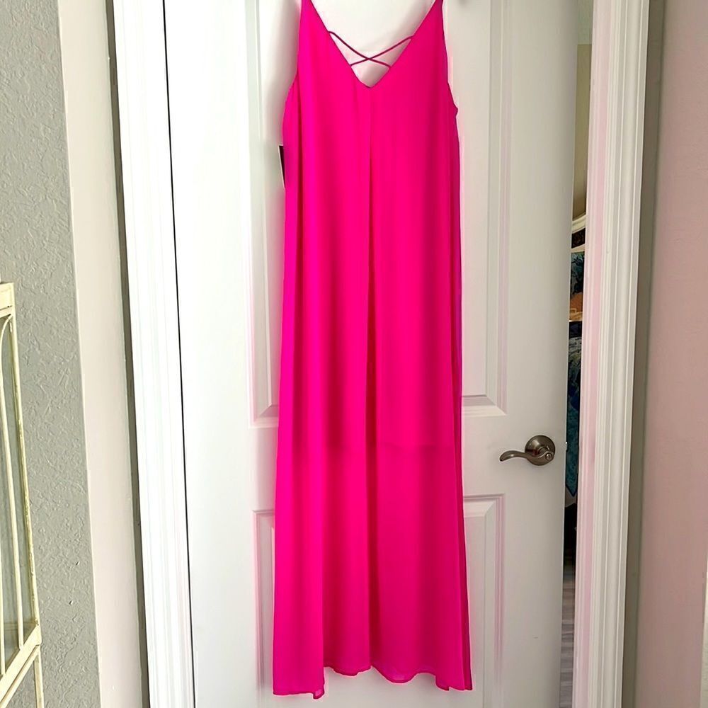 Muse Fuscia Hot Pink Maxi Slip Dress Spaghetti Straps Lined Bodice SZ 14 - Picture 6 of 13